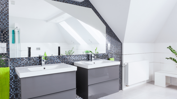 Create a Clean and Timeless Look Elevate Your Grey Bathroom Design with the Sleek and Shiny White Gloss Tiles. 